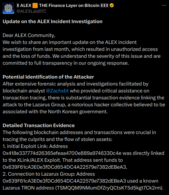 Publication d'Alex Lab sur X
