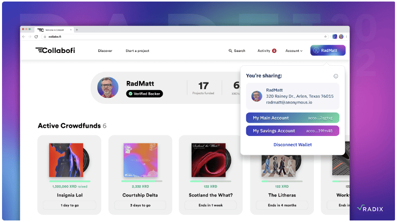 Radix, vous permet de selectionner vos infos perso à partager avec les protocoles