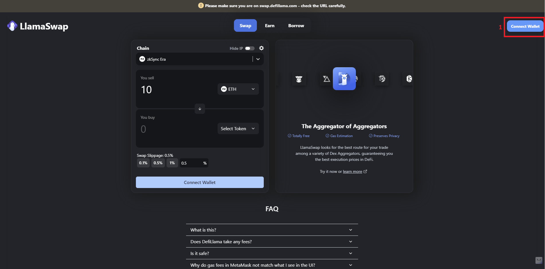 Interface de Defillama