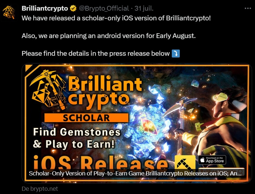 Le projet BrilliantCrypto propose aux joueurs de découvrir des pierres précieuses numériques appelées Gemstones. Il s'agit d'un mélange de play-to-earn et de proof-of-gaming.