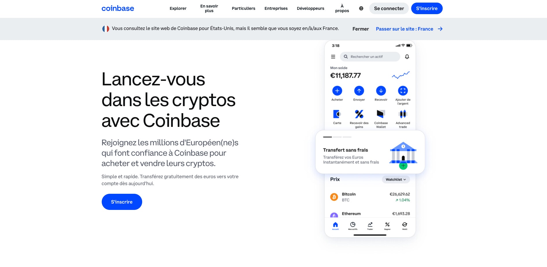 Une fois sur la page d'accueil, il faut cliquer en haut à droite sur "s'inscrire".