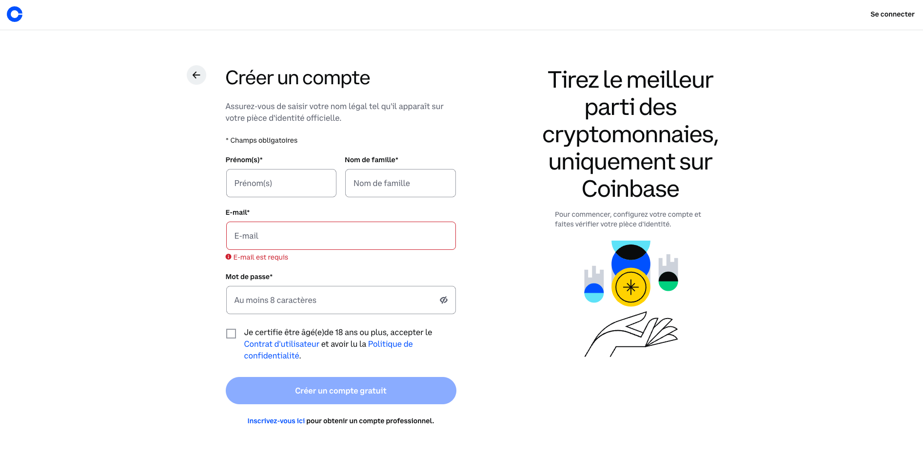 La deuxième étape consiste à rentrer des informations personnelles comme le Nom, le prénom, l'adresse e-mail et un mot de passe.