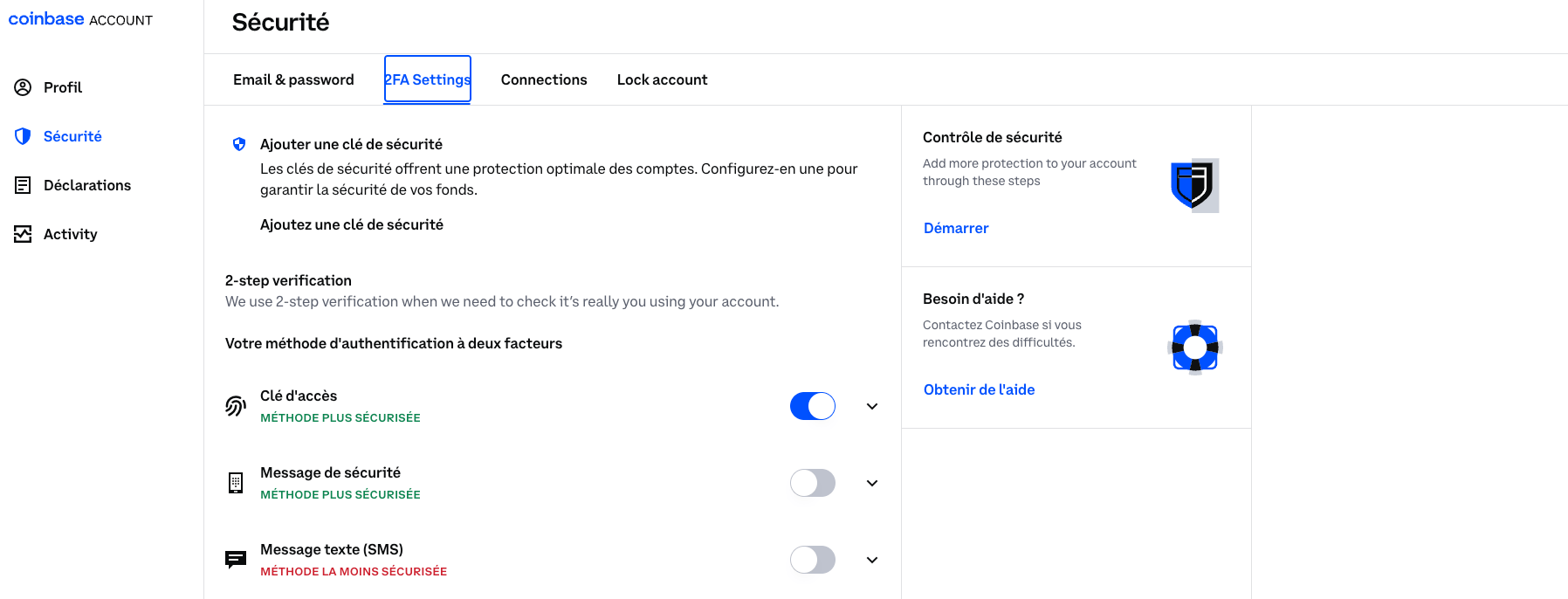 Augmenter la sécurité de son compte sur Coinbase.