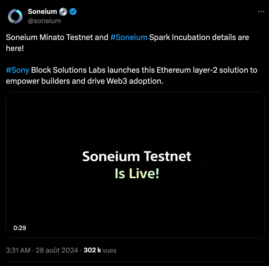 Publication de Soneium sur X