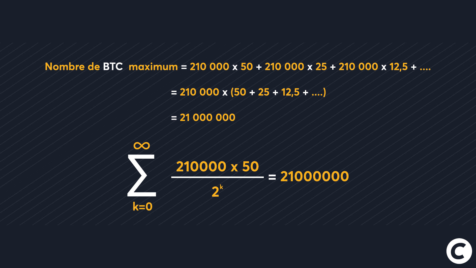 Formule pour calculer le nombre total de bitcoin