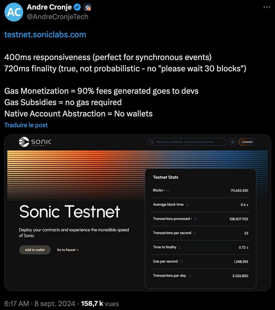 Publication d'Andre Cronje sur le réseau social X