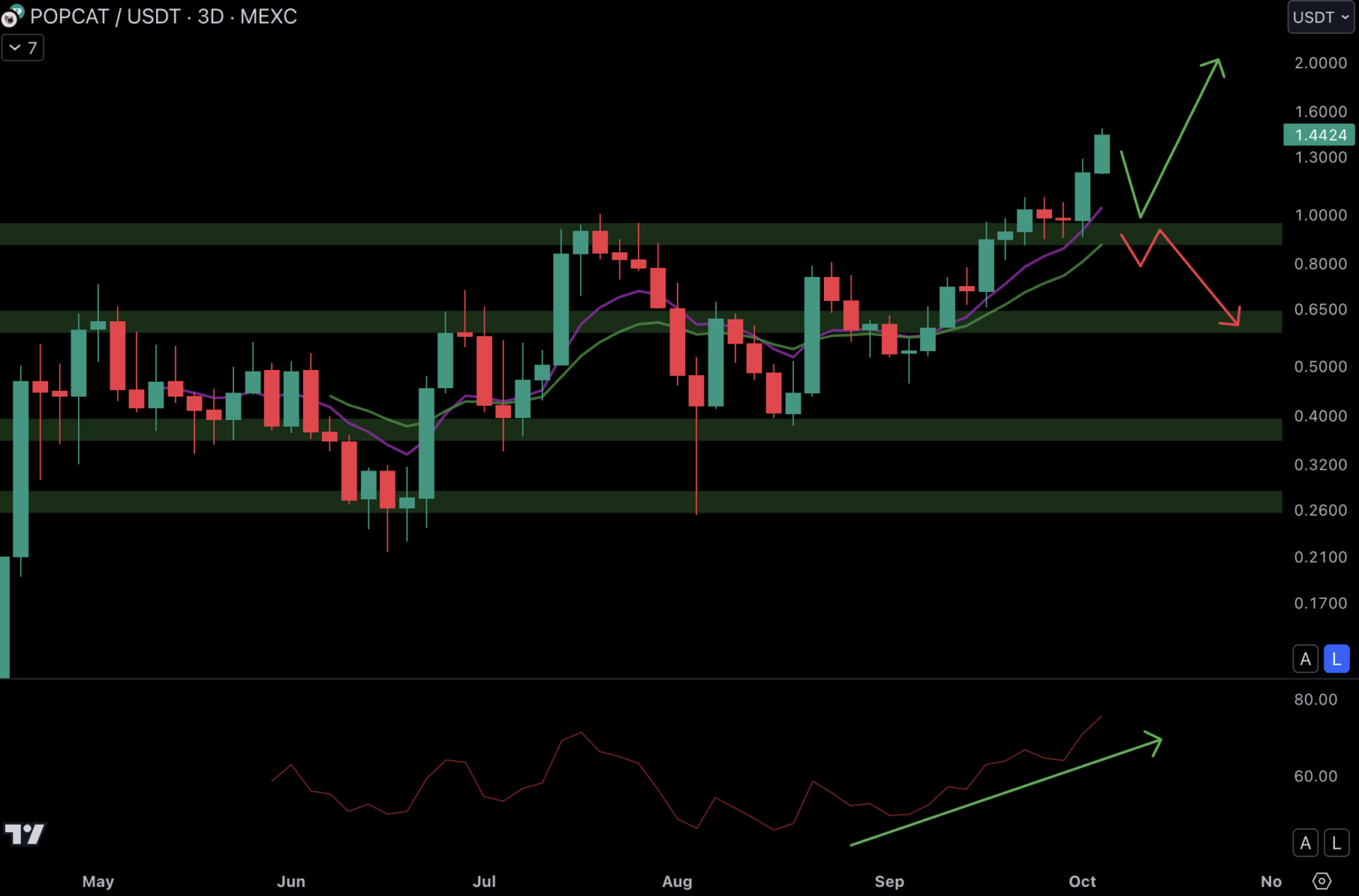 Le Popcat (SOL) s'envole après la cassure de la résistance à 0,9 $.