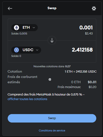 Effectuer un swap sur Metamask