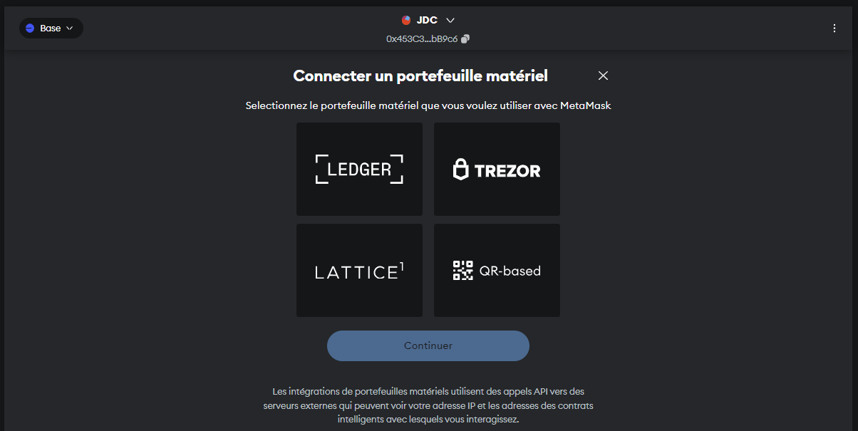 Ajout d'un portefeuille matériel sur Metamask