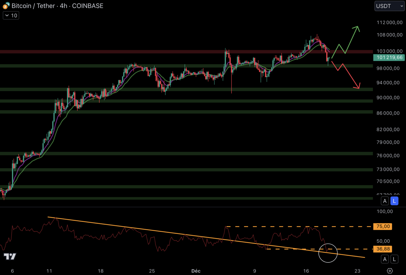 Le cours du Bitcoin est de retour sur le support à 99 000 $ - 19 décembre 2024.