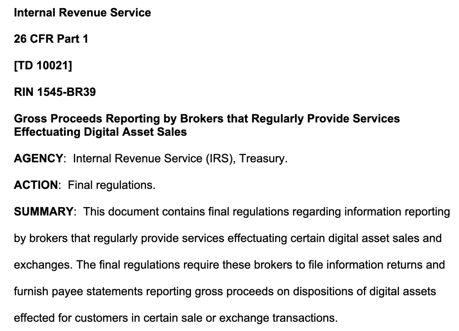 Texte de loi publié par l'IRS