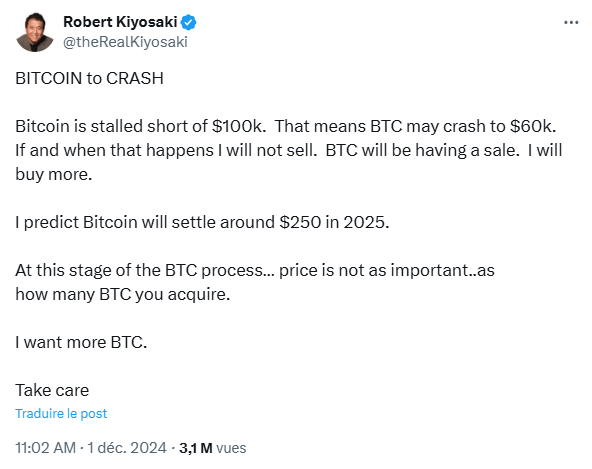Robert Kiyosaki, l’auteur de « Rich Dad, Poor Dad », achètera du Bitcoin que celui-ci se crash ou explose vers de nouveaux sommets.
