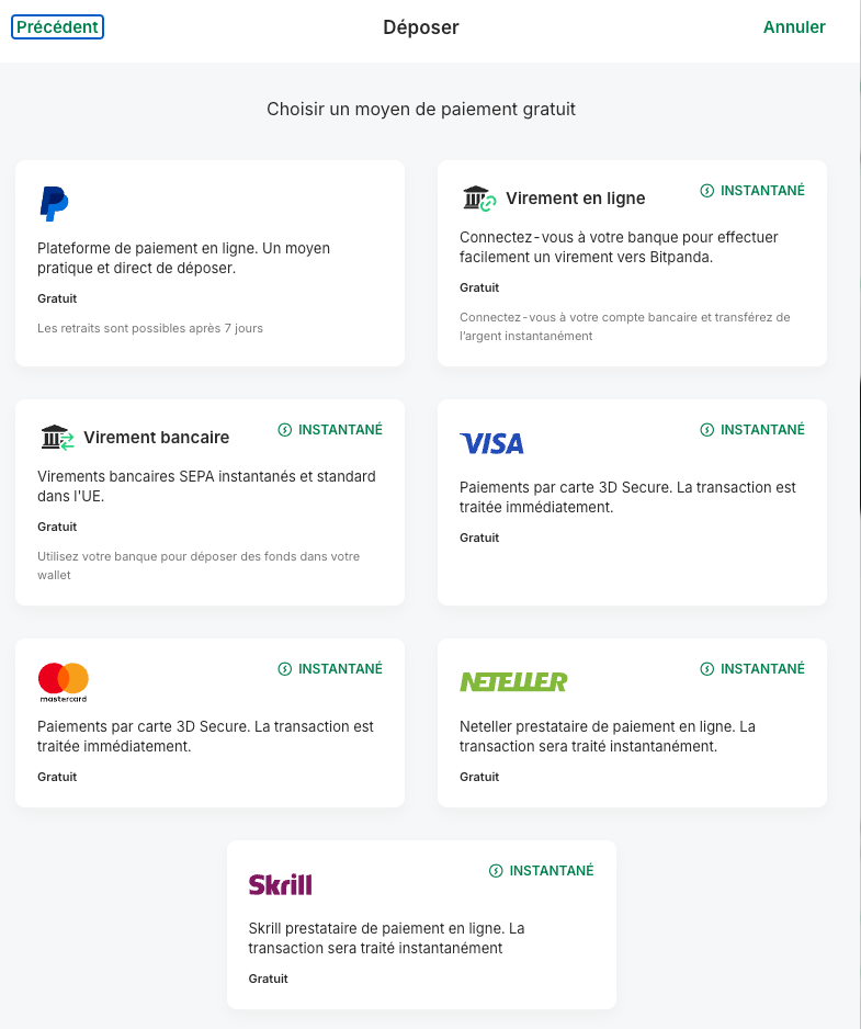 Il faut choisir un mode de paiement (carte bancaire, virement bancaire, etc.).