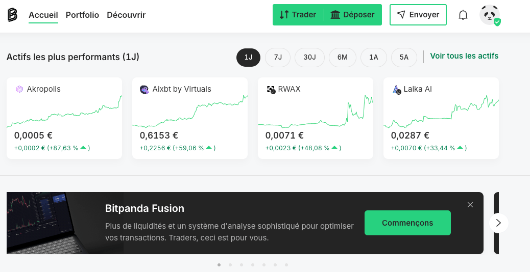 Pour se rendre sur Bitpanda Fusion, il faut cliquer sur "Commençons" présent sur le bandeau de présentation.