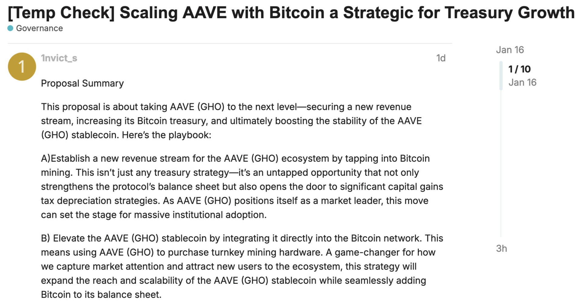 Proposition de gouvernance soumise à la DAO de Aave pour miner du Bitcoin