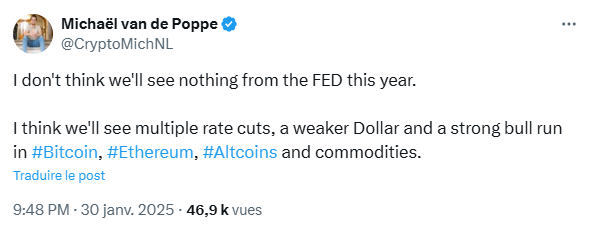 Michaël van de Poppe voit Bitcoin, Ethereum et les altcoins décoller notamment grâce à la Fed.