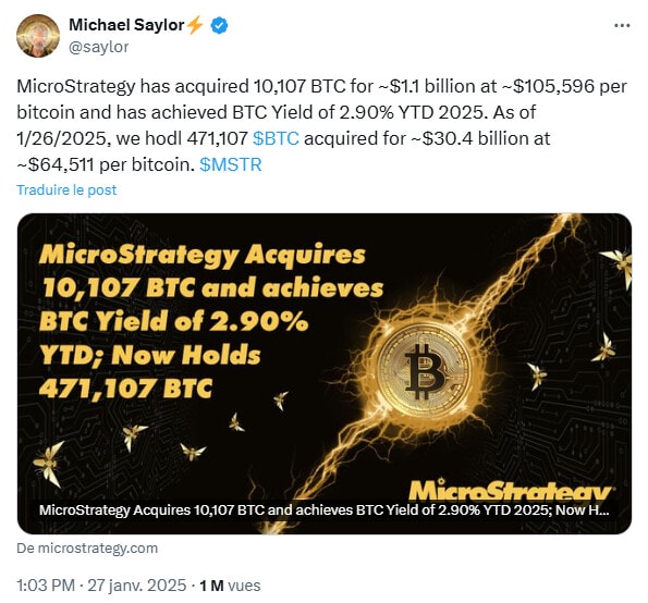 MicroStrategy et Michael Saylor font encore grandir leur trésor en Bitcoin.