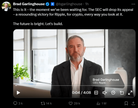 Après des années à clamer l'innocence de son entreprise, Brad Garlinghouse est ravi d'annoncer la fin de la procédure qui l'opposait à la SEC.