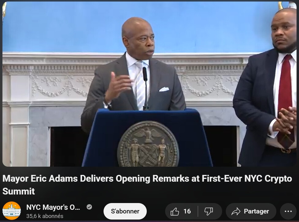 Le maire de New York, Eric Adams, veut faire de sa ville la « capitale mondiale de la crypto » et il l'a affirmé lors du tout premier somment crypto de la Grosse Pomme.