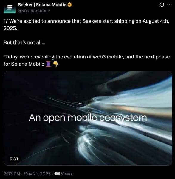 Publication de Solana Mobile concernant le Seeker