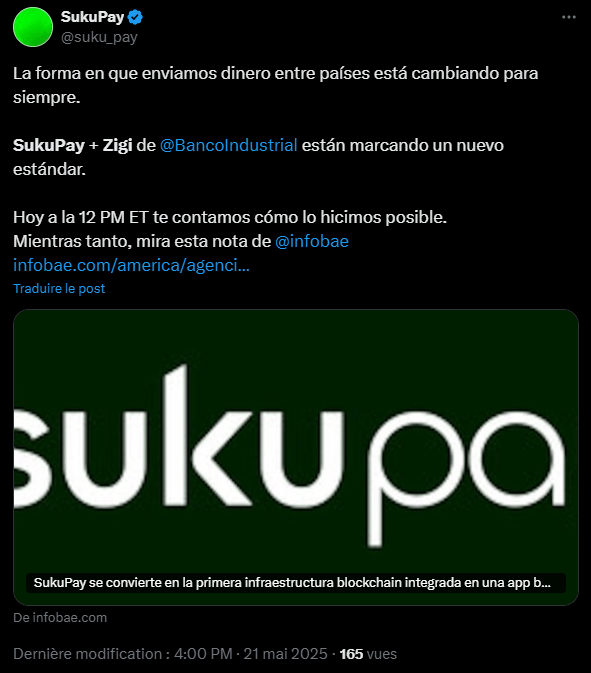 La société SukuPay a annoncé aujourd’hui un partenariat avec la Banco Industrial pour intégrer sa technologie dans l’application bancaire Zigi et ainsi faciliter les transferts de fonds entre les États-Unis et le Guatemala.