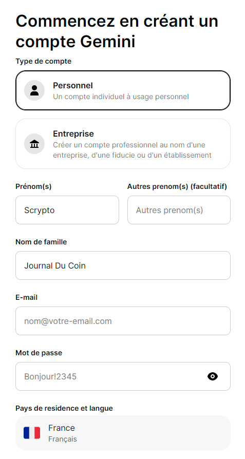 L'inscription sur Gemini ne prend pas plus de quelques minutes