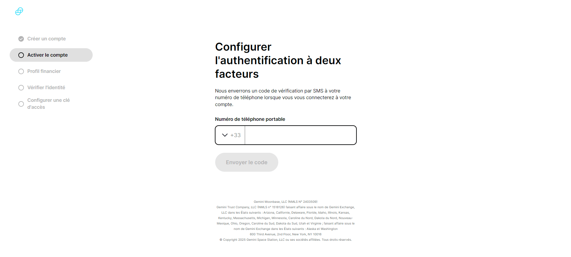 Gemini est une plateforme sécurisée sur laquelle vous devez fournir un numéro de telephone.