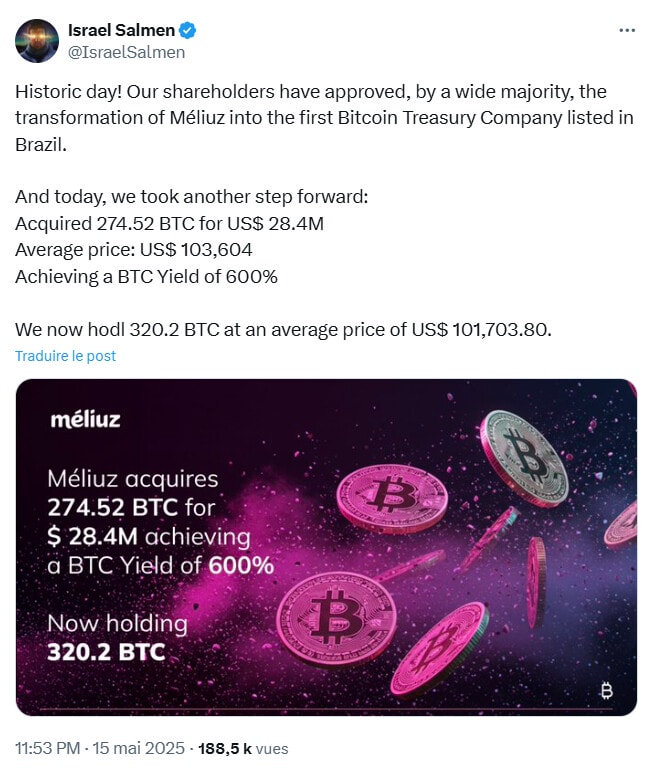 Méliuz devient la première « Bitcoin Treasury Company » cotée en bourse au Brésil.