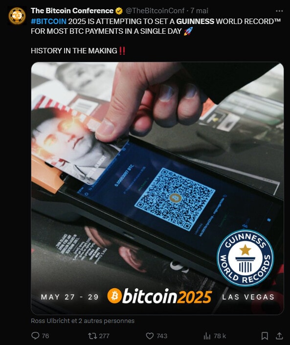 Lors de Bitcoin 2025 à Las Vegas, un record du monde du nombre de transactions a été battu par Bitcoin et le Lightning Network.