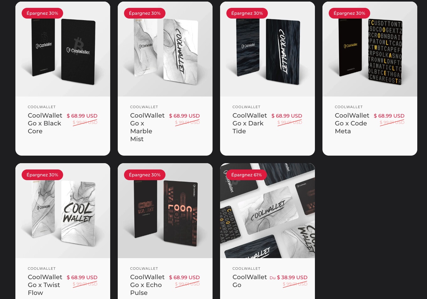 Le CoolWallet Go est proposé à 70 $ avec différents designs possibles.