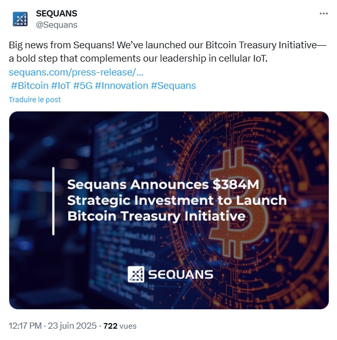 Sequans Communications veut lever 384 millions de dollars pour acheter du Bitcoin.