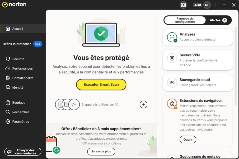 Interface de Norton antivirus