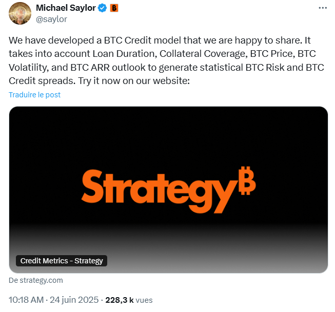 Le fondateur de Strategy, Michael Saylor, présente son calculateur optimiste de crédit sur Bitcoin.