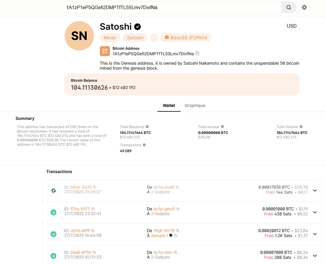 Block Explorer blockchain info Satoshi Genesis Bitcoin address