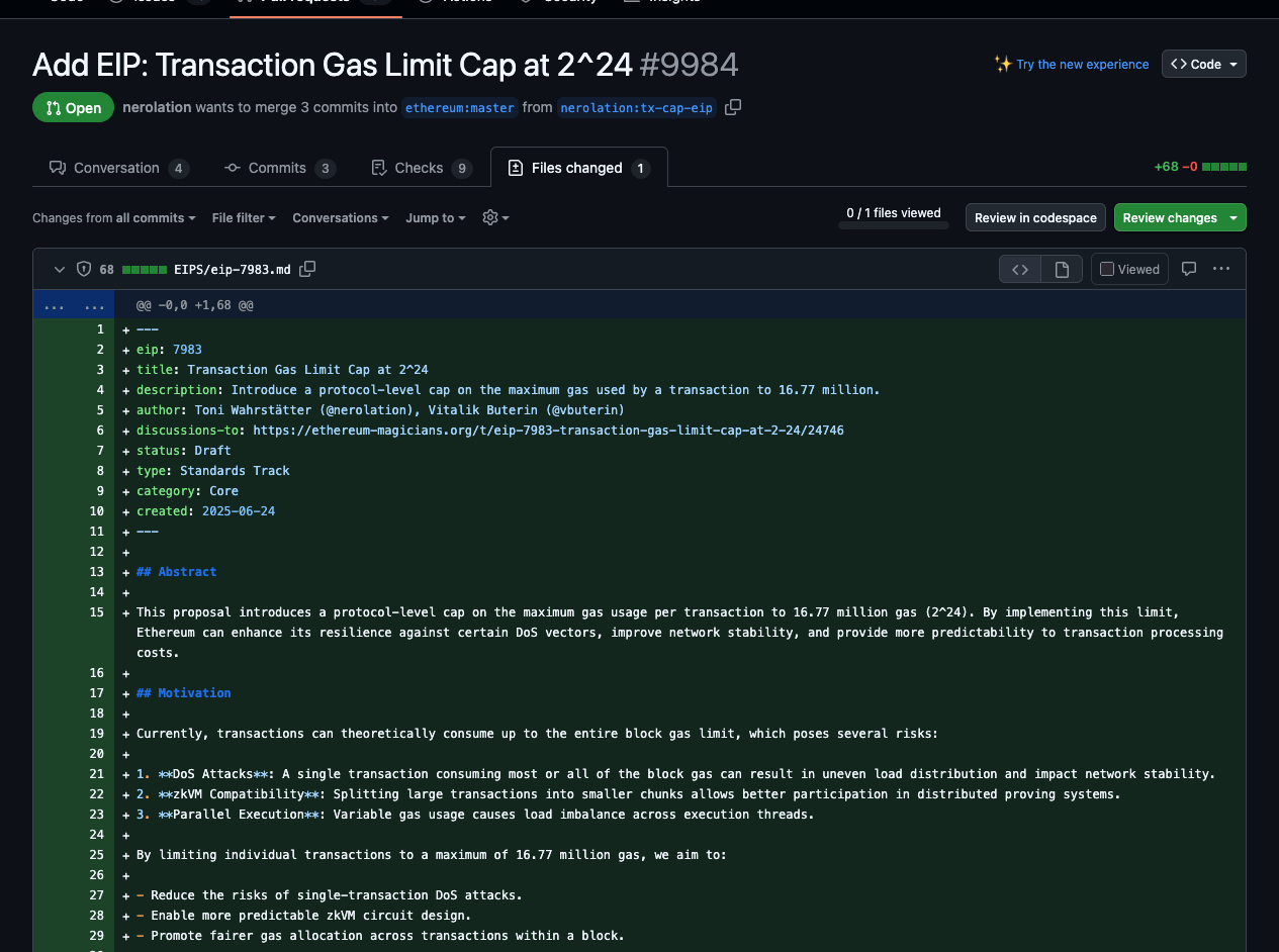EIP-7983 vise à plafonner la limite de gas des transactions sur Ethereum.