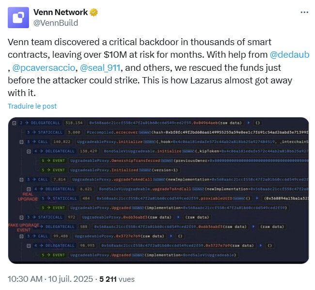 Un hack, via une faille critique dans des smart contracts, a été évité de justesse.