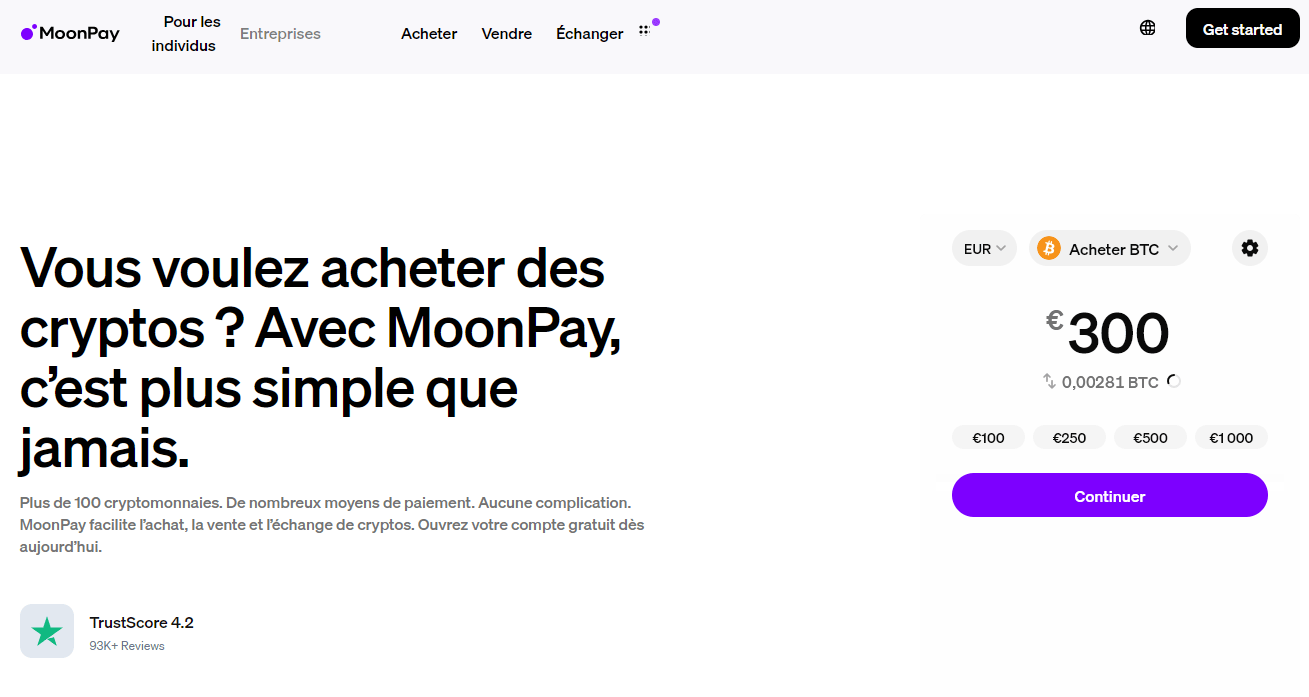 Acheter des cryptomonnaies par carte bancaire avec Moonpay est une opération plutôt simple.