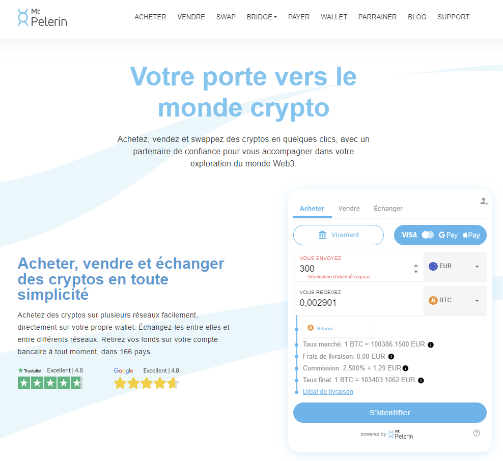 Achat de crypto par CB sur Mt Pelerin