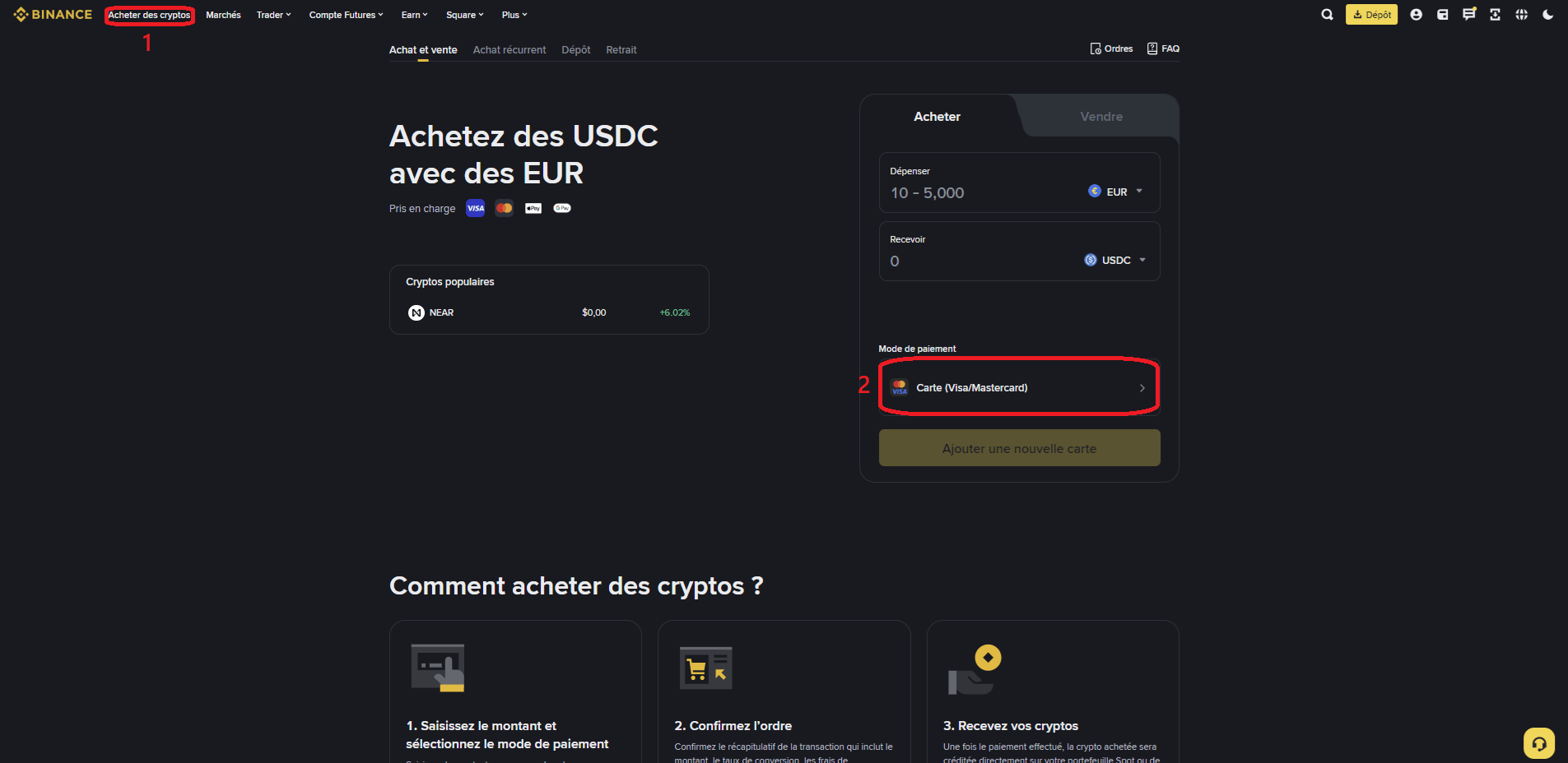 Achat de crypto par CB sur Binance