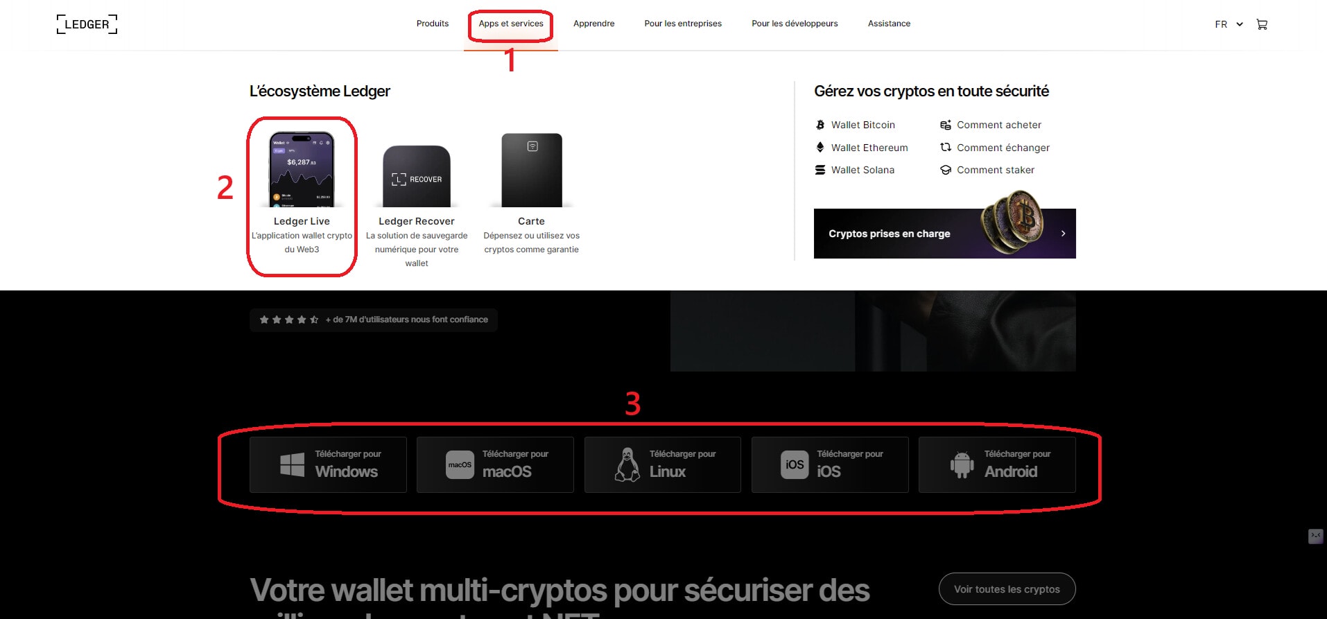 Pour accéder au Ledger Live, il faut cliquer sur App et services, puis sur Ledger Live.
