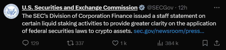 La nouvelle direction de la Securities and Exchange Commission (SEC) continue de faire le ménage dans les affaires crypto de l’ère Gary Gensler, et dans ce domaine, les dossiers à traiter ne manquent pas. C’est la raison pour laquelle le nouveau patron Paul Atkins a décidé de mettre en place une procédure d’exemption appliquée aux principales activités du secteur, une opération qui vient de se poursuivre avec le liquid staking, en lien à des plateformes DeFi comme Lido ou Jito.