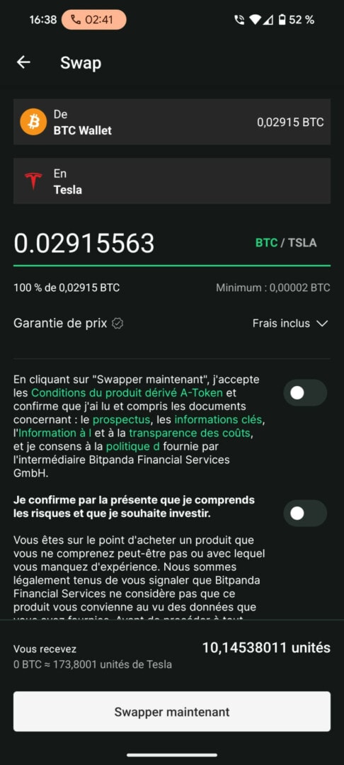 Échange de bitcoin contre des actions Tesla sur Bitpanda