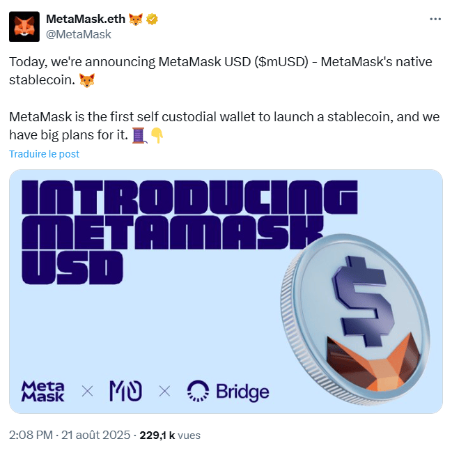 Le wallet MetaMask lance son stablecoin mUSD basé sur le dollar américain.