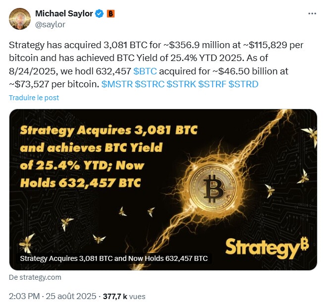 Strategy et Michael Saylor continuent d’accumuler du Bitcoin.
