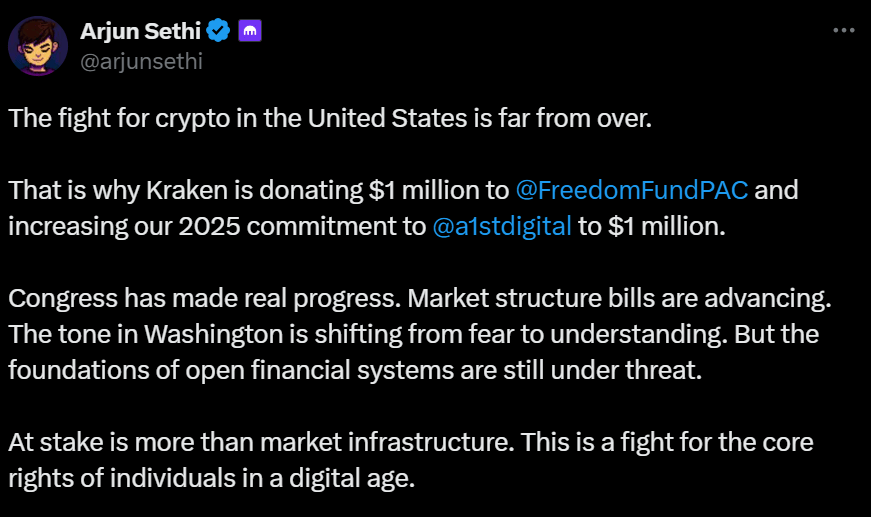 La plateforme d’échange de cryptomonnaies Kraken a annoncé hier un don de 2 millions de dollars à un comité d’action politique (PAC) pro-Trump dans le cadre de ce que l’entreprise considère comme « une lutte pour les droits fondamentaux des individus à l’ère numérique ». Retour sur un soutien aussi politique que financier.
