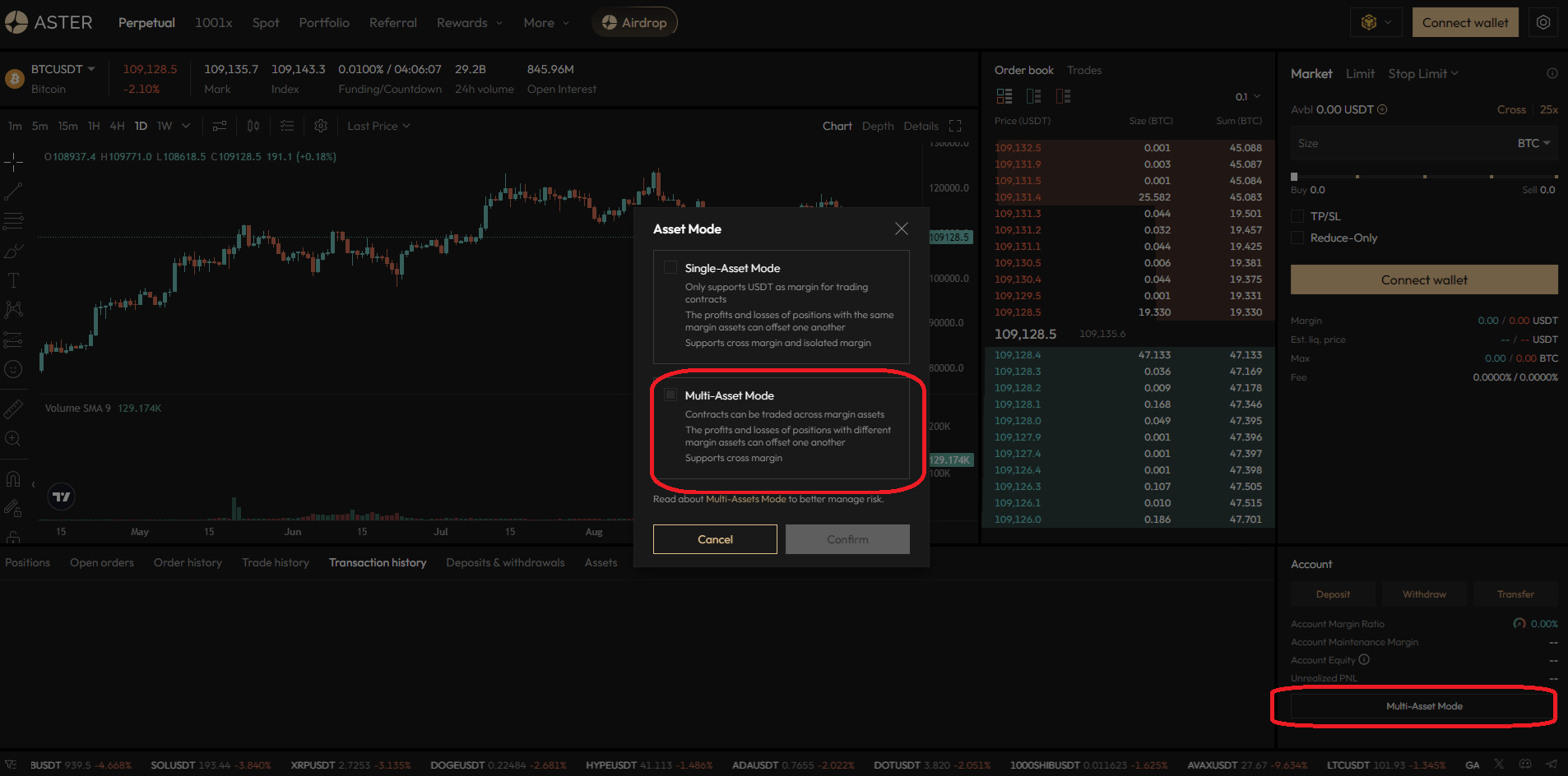 Utilisez les assets d'Aster comme marge avec le mode multi-assets