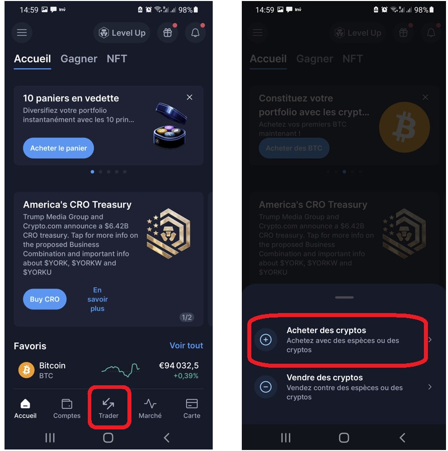 Acheter des cryptos sur Crypto.com