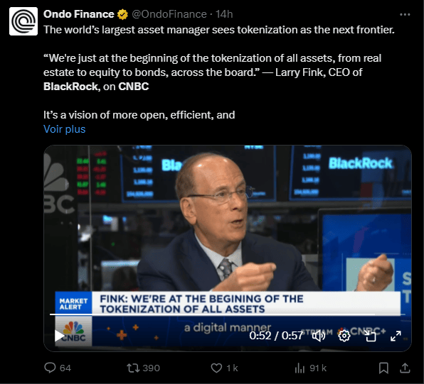 Le groupe BlackRock est le plus grand gestionnaire d’actifs au monde, avec plus de 13 000 milliards de dollars sous gestion, mais il semblerait que le géant veuille encore plus grossir, en s’attaquant maintenant à la tokenisation des actifs financiers. Une numérisation par blockchain qui permettrait de rendre plus liquides et plus accessibles les investissements dans les actions, obligations, ou encore dans l’immobilier. 