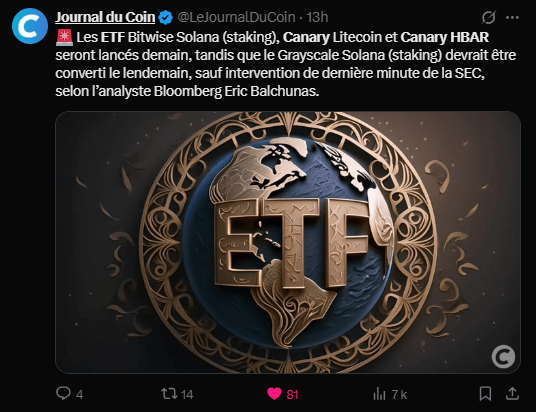 Depuis l’approbation des premiers ETF Bitcoin en janvier 2024, ces fonds négociés en bourse ont rencontré un franc succès aux États-Unis et cela donne forcément des idées aux gestionnaires que sont BlackRock, Fidelity & Co. Ainsi, de nombreux autres demandes d'ETF basés sur des cryptomonnaies ont été déposés auprès de la SEC et certains commencent à être approuvés. Ce mardi 28 octobre marque par exemple le lancement de deux nouveaux produits financiers basés sur Litecoin (LTC) et Hedera (HBAR) proposés par Canary Capital.