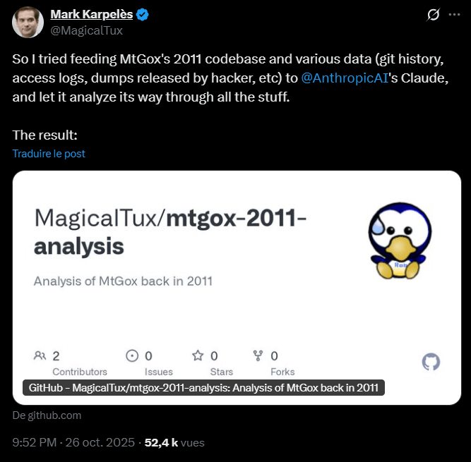 Le 19 juin 2011, l'affaire Mt.Gox a marqué l’histoire du Bitcoin et des cryptomonnaies en devenant le premier hack d’envergure à avoir frappé l'écosystème. Plus de 10 ans après les faits, Mark Karpelès, le CEO de Mt. Gox, refait l'histoire et se demande si une IA aurait pu éviter le drame. Voyons les résultats. 